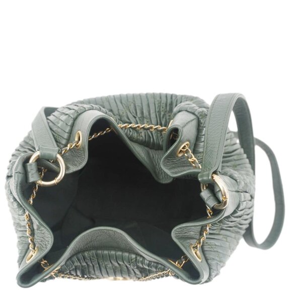 Chanel  Chevron Leather Drawstring Bucket Crossbody Bag Green - Picture 7 of 14